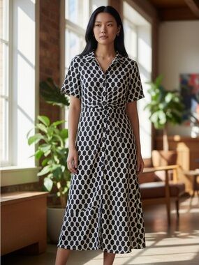 SHEIN Elegant Black and White Patterned Dress M